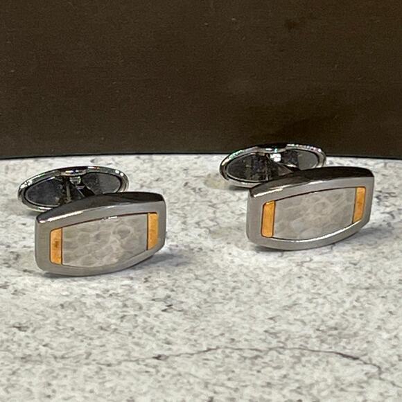 Bailey Banks & Biddle cufflinks hammered stainless steel 18k gold sleek formal - Picture 3 of 8
